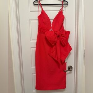 Rebecca Vallance Coral Spaghetti-Strap Bow Midi Dress